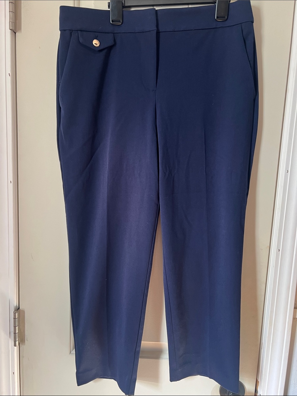LOFT Navy riviera slim Straight-Leg Trousers with Gold Button Detail